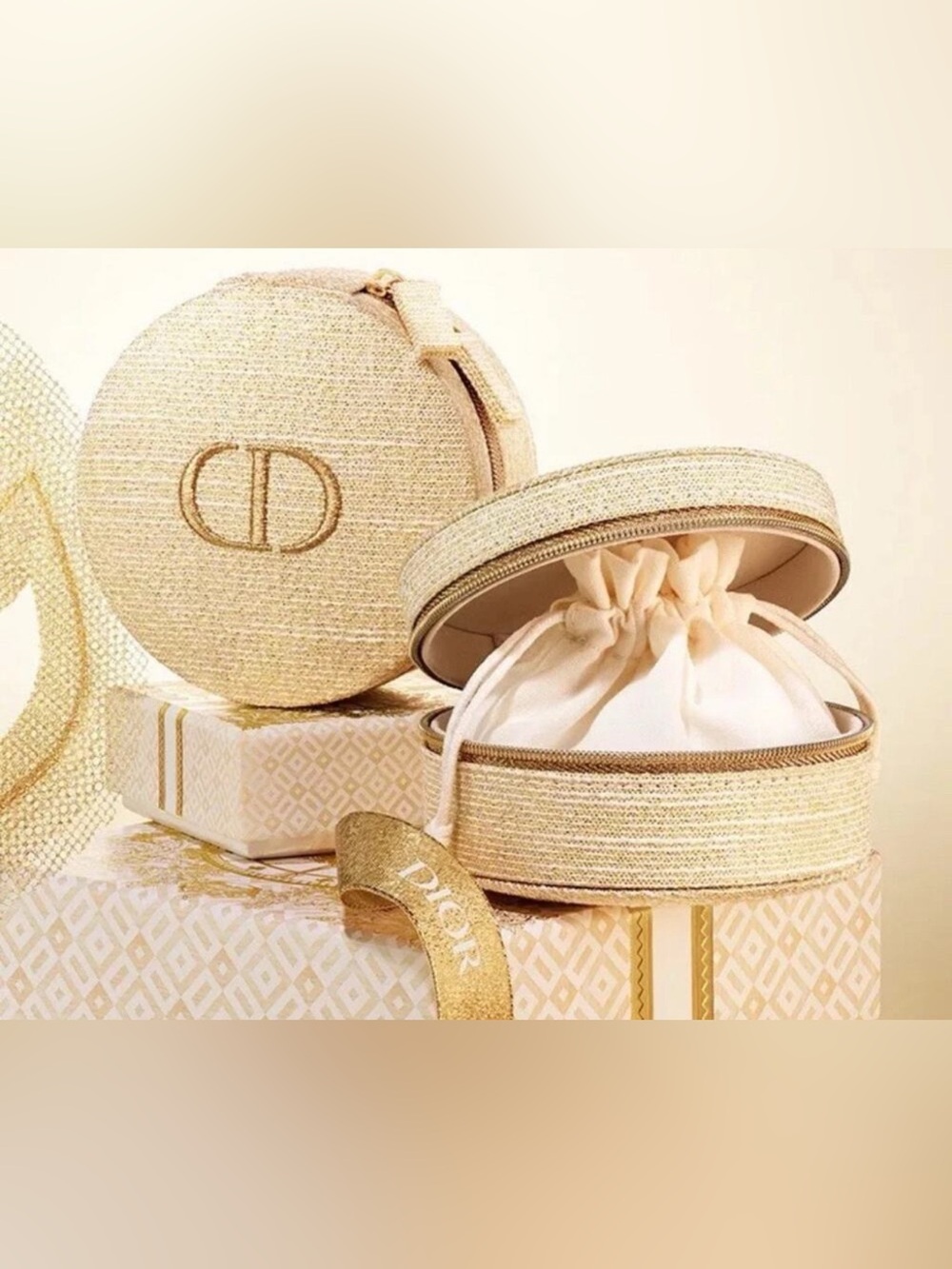Dior Gold Glitter Jewelry Pouch Makeup Case